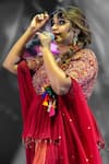 Buy_Shreeka_Red Georgette Embroidered 3d V-neck Floral Applique Peplum Kurta With Sharara 