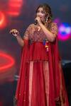 Shreeka_Red Georgette Embroidered 3d V-neck Floral Applique Peplum Kurta With Sharara _Online