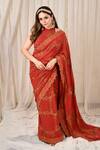 Buy_Shreeka_Brown Georgette Embroidered Halter Hand Screen Print Saree With Blouse _at_Aza_Fashions