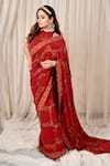 Shreeka_Brown Georgette Embroidered Halter Hand Screen Print Saree With Blouse _Online