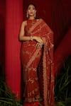 Buy_Shreeka_Brown Georgette Embroidered Halter Hand Screen Print Saree With Blouse _Online