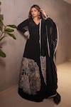 Shreeka_Black Silk Crepe Embroidery Pipe V Neck Flower Chintz Anarkali Set _at_Aza_Fashions