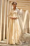 Buy_Shreeka_Ivory Silk Chanderi Zari Stripe Embroidered Gradient Anarkali With Dupatta 