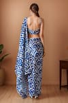 Shop_Samyukta Singhania_Blue Chiffon Sweetheart Neck Printed Pre-draped Saree Set _at_Aza_Fashions