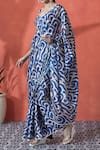 Shop_Samyukta Singhania_Blue Chiffon Sweetheart Neck Printed Pre-draped Saree Set _Online_at_Aza_Fashions