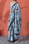 Buy_Samyukta Singhania_Off White Chiffon V-neck Floral Printed Pre-draped Saree Set _Online_at_Aza_Fashions