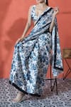Shop_Samyukta Singhania_Off White Chiffon V-neck Floral Printed Pre-draped Saree Set _Online_at_Aza_Fashions