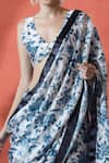 Shop_Samyukta Singhania_Off White Chiffon V-neck Floral Printed Pre-draped Saree Set 