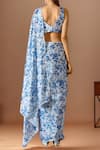 Shop_Samyukta Singhania_Off White Chiffon V-neck Printed Pre-draped Saree And Blouse Set _at_Aza_Fashions