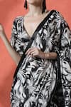 Samyukta Singhania_Black Chiffon V-neck Printed Pre-draped Saree Set _Online_at_Aza_Fashions