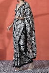 Shop_Samyukta Singhania_Black Chiffon V-neck Printed Pre-draped Saree Set _Online_at_Aza_Fashions