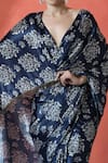 Buy_Samyukta Singhania_Blue Chiffon V-neck Printed Pre-draped Saree Set _Online_at_Aza_Fashions