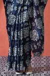 Shop_Samyukta Singhania_Blue Chiffon V-neck Printed Pre-draped Saree Set _Online_at_Aza_Fashions
