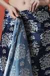 Samyukta Singhania_Blue Chiffon V-neck Printed Pre-draped Saree Set _at_Aza_Fashions