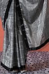 Shop_Samyukta Singhania_Black Chiffon V-neck And White Printed Pre-draped Saree Set _Online_at_Aza_Fashions