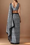Shop_Samyukta Singhania_Black Chiffon V-neck And White Printed Pre-draped Saree Set _at_Aza_Fashions