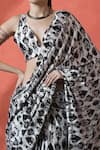 Samyukta Singhania_Off White Chiffon V-neck Printed Pre-draped Saree Set _at_Aza_Fashions