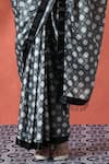 Shop_Samyukta Singhania_Black Chiffon V-neck And White Printed Pre-draped Saree Set _Online_at_Aza_Fashions