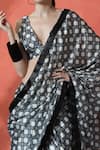 Samyukta Singhania_Black Chiffon V-neck And White Printed Pre-draped Saree Set _at_Aza_Fashions