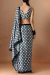 Shop_Samyukta Singhania_Black Chiffon V-neck And White Printed Pre-draped Saree Set _at_Aza_Fashions