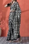 Shop_Samyukta Singhania_Black Chiffon Square Neck And White Printed Pre-draped Saree Set _Online_at_Aza_Fashions