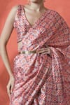 Samyukta Singhania_Multi Color Plunge Neck Printed Pre-draped Saree Set _Online_at_Aza_Fashions