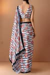 Shop_Samyukta Singhania_Multi Color V-neck Printed Pre-draped Saree Set _at_Aza_Fashions
