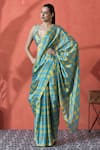 Samyukta Singhania_Multi Color V-neck Printed Pre-draped Saree And Blouse Set _Online_at_Aza_Fashions