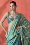 Buy_Samyukta Singhania_Multi Color V-neck Printed Pre-draped Saree And Blouse Set _Online_at_Aza_Fashions