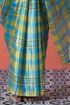 Shop_Samyukta Singhania_Multi Color V-neck Printed Pre-draped Saree And Blouse Set _Online_at_Aza_Fashions