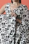 Buy_Samyukta Singhania_Off White V-neck Printed Pre-draped Saree And Blouse Set 