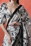 Samyukta Singhania_Off White V-neck Printed Pre-draped Saree And Blouse Set _at_Aza_Fashions
