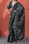 Buy_Samyukta Singhania_Black V-neck Printed Pre-draped Saree Set _Online_at_Aza_Fashions