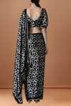 Shop_Samyukta Singhania_Black V-neck Printed Pre-draped Saree Set _at_Aza_Fashions