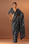 Buy_Samyukta Singhania_Black V-neck Printed Pre-draped Saree Set _at_Aza_Fashions