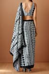Shop_Samyukta Singhania_Off White V-neck Printed Pre-draped Saree Set _at_Aza_Fashions