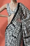 Buy_Samyukta Singhania_Off White V-neck Printed Pre-draped Saree Set _Online_at_Aza_Fashions