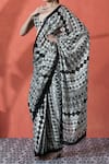 Shop_Samyukta Singhania_Off White V-neck Printed Pre-draped Saree Set _Online_at_Aza_Fashions