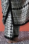 Samyukta Singhania_Off White V-neck Printed Pre-draped Saree Set _at_Aza_Fashions