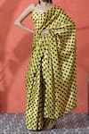 Samyukta Singhania_Yellow Round Neck And Black Printed Pre-draped Saree _Online_at_Aza_Fashions