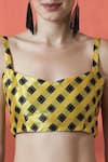 Buy_Samyukta Singhania_Yellow Round Neck And Black Printed Pre-draped Saree _Online_at_Aza_Fashions