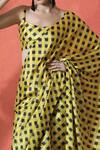 Shop_Samyukta Singhania_Yellow Round Neck And Black Printed Pre-draped Saree _Online_at_Aza_Fashions