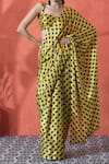 Shop_Samyukta Singhania_Yellow Round Neck And Black Printed Pre-draped Saree 