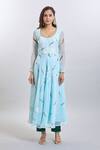 Shop_Naintara Bajaj_Blue Georgette, Cotton Round Neck Hand Painted Light Kurta Set _Online_at_Aza_Fashions