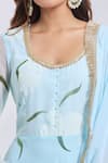 Naintara Bajaj_Blue Georgette, Cotton Round Neck Hand Painted Light Kurta Set _at_Aza_Fashions