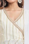 Buy_Samyukta Singhania_White Cotton, Georgette Zari V-neck Gold Stripe Kurta Palazzo Set _Online_at_Aza_Fashions