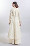 Shop_Samyukta Singhania_White Cotton, Georgette Zari V-neck Gold Stripe Kurta Palazzo Set _at_Aza_Fashions