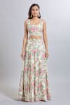 Shop_Samyukta Singhania_White Cotton, Georgette Floral Printed Lehenga Set _Online_at_Aza_Fashions