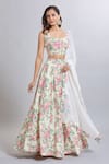 Buy_Samyukta Singhania_White Cotton, Georgette Floral Printed Lehenga Set _at_Aza_Fashions