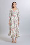 Shop_Samyukta Singhania_Off White Cotton Square Neck Floral Anarkali Suit Set _Online_at_Aza_Fashions